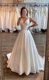 Pretty Wedding Dress Ball Gown V Neck Satin White Wedding Dresses Bridal Gowns HZ1121