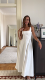 Classic Bridal Gown A line Square Satin White Summer Wedding Dresses Minimalist Bridal Gowns HZ1121