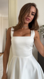 Classic Bridal Gown A line Square Satin White Summer Wedding Dresses Minimalist Bridal Gowns HZ1121