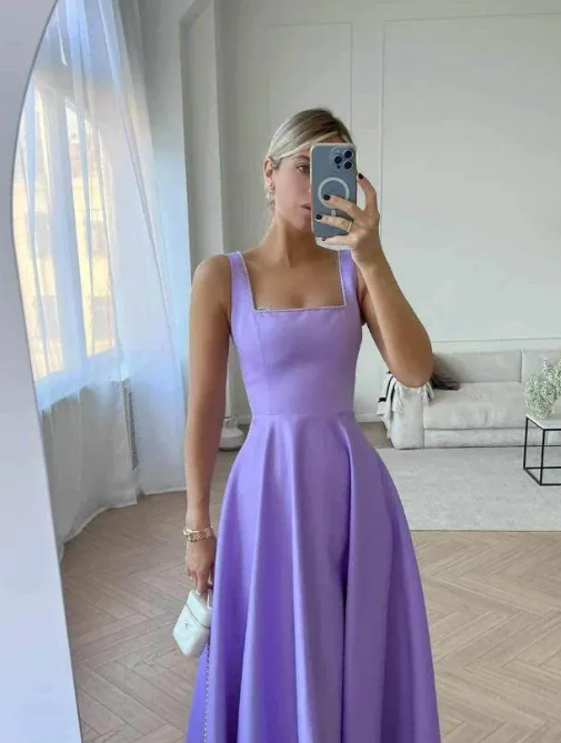 Classic Bridal Gown A line Square Satin White Summer Wedding Dresses Minimalist Bridal Gowns HZ1121