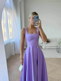 Classic Bridal Gown A line Square Satin White Summer Wedding Dresses Minimalist Bridal Gowns HZ1121
