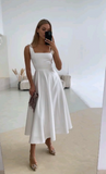 Classic Bridal Gown A line Square Satin White Summer Wedding Dresses Minimalist Bridal Gowns HZ1121