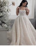 Ethereal Wedding Dress Ball Gown Square Neck Floral Sequin White Wedding Dresses Bridal Gowns HZ1121