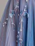 Elegant Glamour Ball Gown Strapless Blue Tulle Long Prom Dresses Party Dress Evening Dress HZ1121