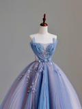 Elegant Glamour Ball Gown Strapless Blue Tulle Long Prom Dresses Party Dress Evening Dress HZ1121