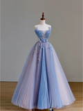 Elegant Glamour Ball Gown Strapless Blue Tulle Long Prom Dresses Party Dress Evening Dress HZ1121