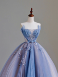 Elegant Glamour Ball Gown Strapless Blue Tulle Long Prom Dresses Party Dress Evening Dress HZ1121