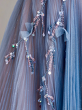 Elegant Glamour Ball Gown Strapless Blue Tulle Long Prom Dresses Party Dress Evening Dress HZ1121