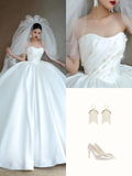 Pretty Wedding Dress Ball Gown Sweetheart White Satin Wedding Dresses Bridal Gowns HZ1121