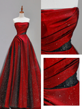 Gorgeous Ball Gown Strapless Tulle Red Long Prom Dress Party Dress Graduation Dresses HZ1121