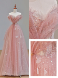 Gorgeous A line Off The Shoulder Pink Long Prom Dress Party Dress Graduation Dresses HZ1121