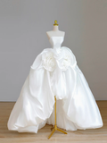 Pretty Wedding Dress High Low Strapless White Satin Wedding Dresses Bridal Gowns HZ1121