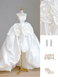 Pretty Wedding Dress High Low Strapless White Satin Wedding Dresses Bridal Gowns HZ1121