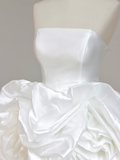 Pretty Wedding Dress High Low Strapless White Satin Wedding Dresses Bridal Gowns HZ1121