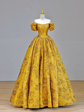 Elegant Glamour Ball Gown Off The Shoulder Yellow Satin Long Prom Dresses Party Dress Evening Dress HZ1121