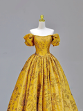 Elegant Glamour Ball Gown Off The Shoulder Yellow Satin Long Prom Dresses Party Dress Evening Dress HZ1121