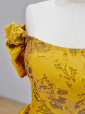 Elegant Glamour Ball Gown Off The Shoulder Yellow Satin Long Prom Dresses Party Dress Evening Dress HZ1121