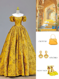 Elegant Glamour Ball Gown Off The Shoulder Yellow Satin Long Prom Dresses Party Dress Evening Dress HZ1121