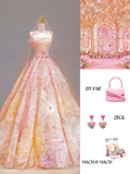 Elegant Glamour Ball Gown Strapless Tulle Pink Floral 21st Birthday Dresses Evening Gown Birthday Outfits Evening Dress For Women HZ1121