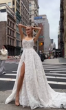 Classic Bridal Gown A line Square Lace White Summer Long Wedding Dresses Minimalist Bridal Gowns HZ1121