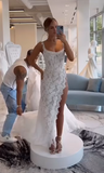Classic Bridal Gown A line Square Lace White Summer Long Wedding Dresses Minimalist Bridal Gowns HZ1121