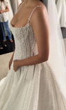 Pretty Wedding Dress Ball Gown Spaghetti Straps Sequin White Wedding Dresses Bridal Gowns HZ1121