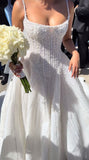 Pretty Wedding Dress Ball Gown Spaghetti Straps Sequin White Wedding Dresses Bridal Gowns HZ1121