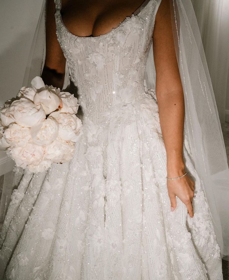 Classic Bridal Dress Ball Gown Square Sequin White Summer Long Wedding Dresses Minimalist Bridal Gowns HZ1121