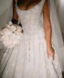Classic Bridal Dress Ball Gown Square Sequin White Summer Long Wedding Dresses Minimalist Bridal Gowns HZ1121