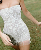 Rustic Wedding Dress Sheath Strapless White Sequin Short Summer Wedding Dresses Bridal Gowns HZ1121