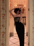 Modest Sheath Strapless Black Satin 21st Birthday Dress Party Gown Birthday Outfits Birthday Dress Ideas For Women HZ1121