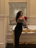 Modest Sheath Strapless Black Satin 21st Birthday Dress Party Gown Birthday Outfits Birthday Dress Ideas For Women HZ1121