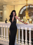 Elegant Glamour Mermaid V Neck Black Backless Long Prom Dress Party Dress Evening Dresses HZ1121