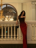 Sexy Mermaid Strapless Burgundy Satin 21st Birthday Dress Party Gown Birthday Outfits Birthday Dress Ideas For Women HZ1121