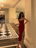 Elegant Sheath Spaghetti Straps Red 23rd Birthday Dress Party Gown Birthday Outfits Birthday Dress Ideas For Women HZ1121