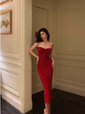 Elegant Sheath Spaghetti Straps Red 23rd Birthday Dress Party Gown Birthday Outfits Birthday Dress Ideas For Women HZ1121