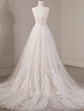 Classic Bridal Gown Sheath Strapless Long Sleeves Lace White Wedding Dresses Minimalist Bridal Gowns HZ1121