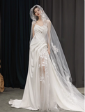 Classic Bridal Gown Sheath One Shoulder Lace White Wedding Dresses Minimalist Bridal Gowns HZ1121