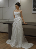 Classic Bridal Gown Sheath One Shoulder Lace White Wedding Dresses Minimalist Bridal Gowns HZ1121