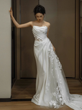 Classic Bridal Gown Sheath One Shoulder Lace White Wedding Dresses Minimalist Bridal Gowns HZ1121