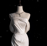 Classic Bridal Gown Mermaid One Shoulder Satin White Wedding Dresses Minimalist Bridal Gowns HZ1121