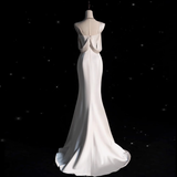 Classic Bridal Gown Mermaid One Shoulder Satin White Wedding Dresses Minimalist Bridal Gowns HZ1121