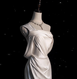 Classic Bridal Gown Mermaid One Shoulder Satin White Wedding Dresses Minimalist Bridal Gowns HZ1121