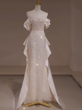 Classic Bridal Gown Mermaid Off The Shoulder Sequin White Wedding Dresses Minimalist Bridal Gowns HZ1121