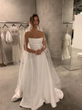 Classic Bridal Gown A line Strapless Satin White Wedding Dresses Minimalist Bridal Gowns HZ1121