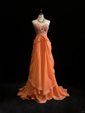Vintage A Line Sweetheart Chiffon Orange Long Prom Dress Party Dress Evening Dresses HZ1121