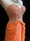Vintage A Line Sweetheart Chiffon Orange Long Prom Dress Party Dress Evening Dresses HZ1121