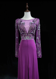 Elegant Glamour A Line Scoop Grape Chiffon Long Prom Dress Party Dress Evening Dresses HZ1121