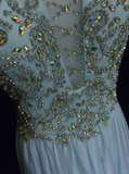 Vintage A Line Scoop Light Sky Blue Chiffon Long Prom Dress Party Dress Evening Dresses HZ1121