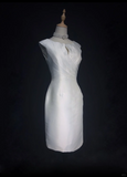 Classic Bridal Gown Sheath Short Satin White Wedding Dresses Minimalist Bridal Gowns HZ1121
